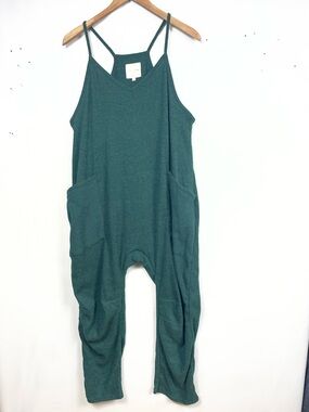 Sage & Sky Cozy Jumpsuit LG Green Harem Onesie Casual Loungewear Comfort Ribbed
